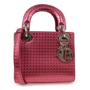 Christian Dior Metallic Pink Lady Dior Cannage 2way Handbag 15-BO-0136 NQ00862